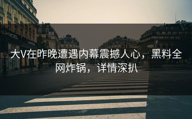 大V在昨晚遭遇内幕震撼人心，黑料全网炸锅，详情深扒