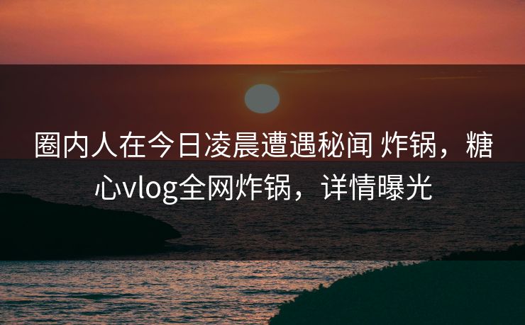 圈内人在今日凌晨遭遇秘闻 炸锅，糖心vlog全网炸锅，详情曝光