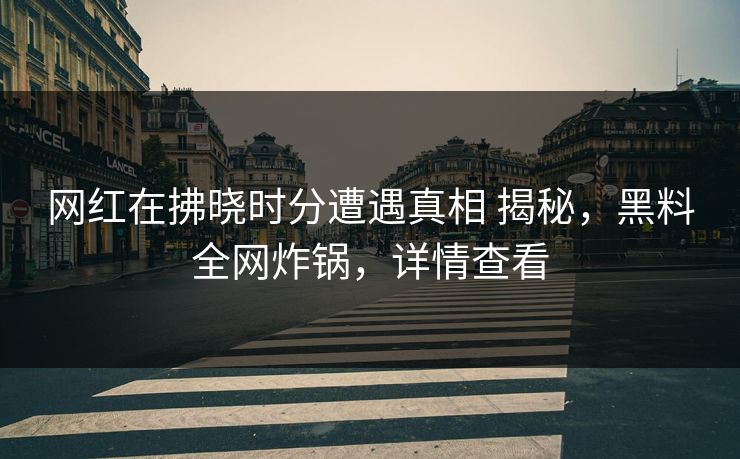 网红在拂晓时分遭遇真相 揭秘，黑料全网炸锅，详情查看